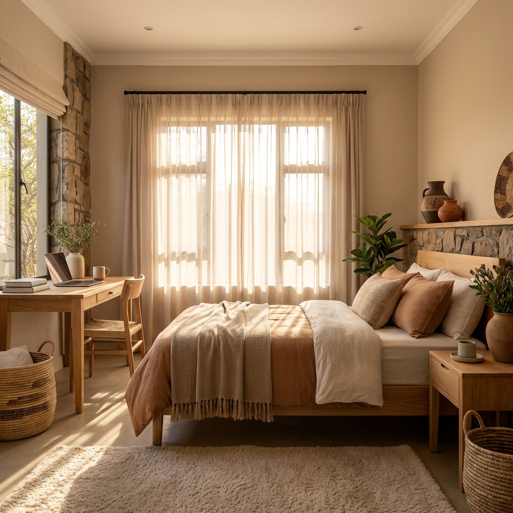 A modern, well-furnished student bedroom in Zimbabwe, showcasing a high-quality listing on Rez Zim